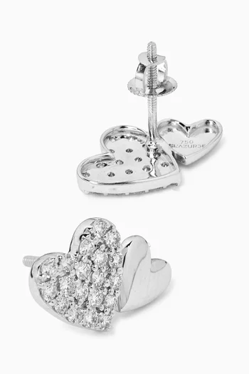 Double Heart Diamond Stud Earrings in 18kt White Gold