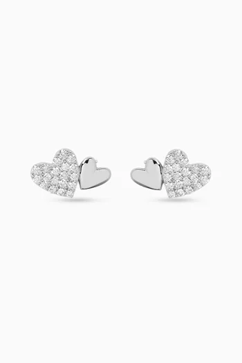 Double Heart Diamond Stud Earrings in 18kt White Gold