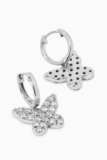 Butterfly Charm Drop Earrings in 18kt White Gold