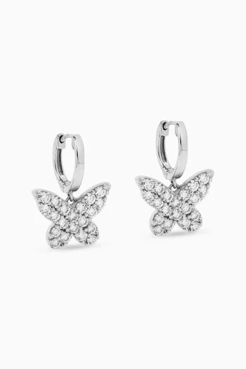 Butterfly Charm Drop Earrings in 18kt White Gold