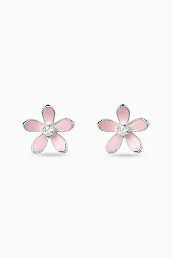 Pink Flower Stud Diamond Earrings in 18kt White Gold
