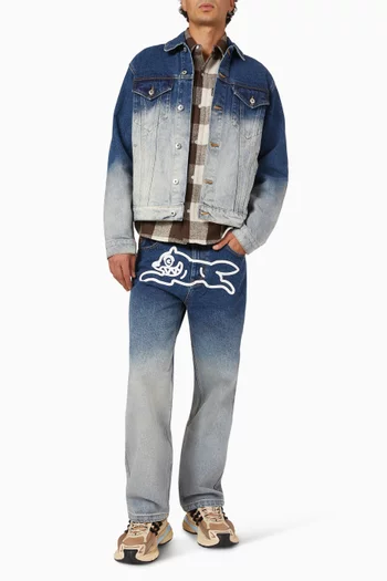 Fade Out Running Dog Trucker Jacket in Denim