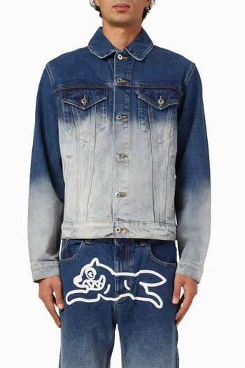 Fade Out Running Dog Trucker Jacket in Denim