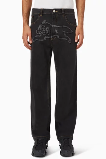 Appliqué Running Dog Double Scoop Pants in Denim