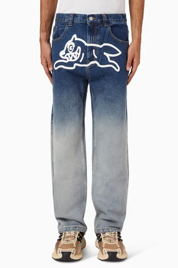 Fade Out Running Dog Double Scoop Pants in Denim