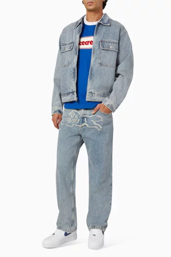 Appliqué Running Dog Zip Jacket in Denim