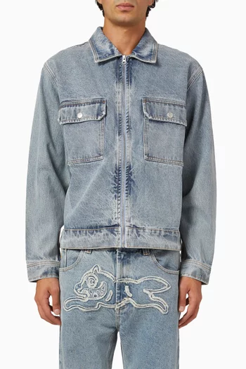 Appliqué Running Dog Zip Jacket in Denim