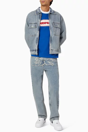 Appliqué Running Dog Double Scoop Pants in Denim