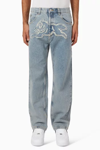Appliqué Running Dog Double Scoop Pants in Denim