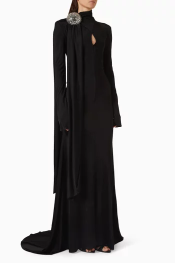 Crystal-embellished Draped Gown in Jersey