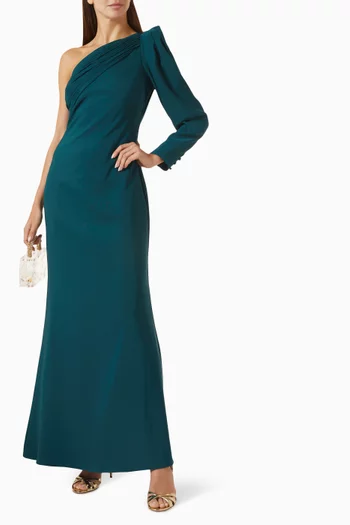 One-sleeve Maxi Dress in Crepe
