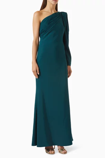 One-sleeve Maxi Dress in Crepe
