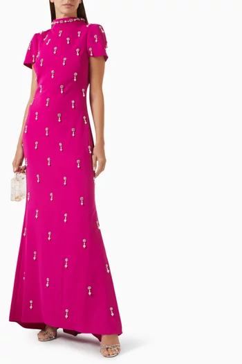 Cap-sleeve Beaded Gown in Crepe