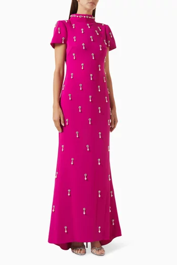 Cap-sleeve Beaded Gown in Crepe