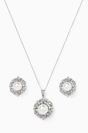 Yasmine Pearl Pendant Necklace & Earrings in 925 Sterling Silver