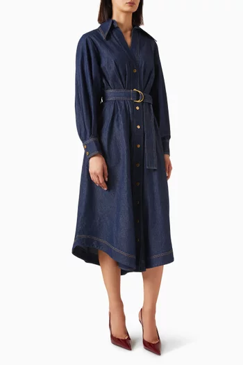 Midi Shirt Dress in Denim
