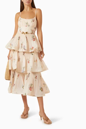 Pleated Tiered Midi Dress