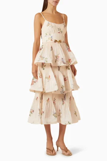 Pleated Tiered Midi Dress
