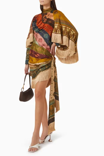 Valiant Fringed Mini Dress in Silk