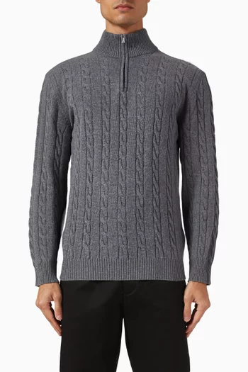 Zipper Cable Sweater in Cashmere-blend