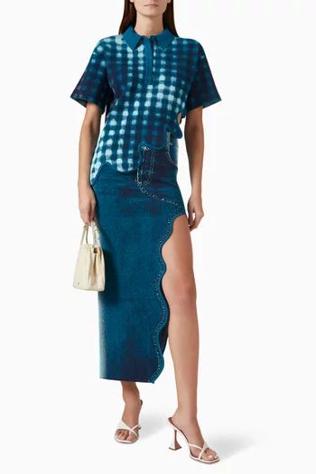 Lily Wavy Midi Skirt in Denim