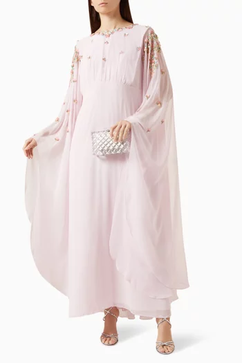 Embellished Cape Dress in Chiffon