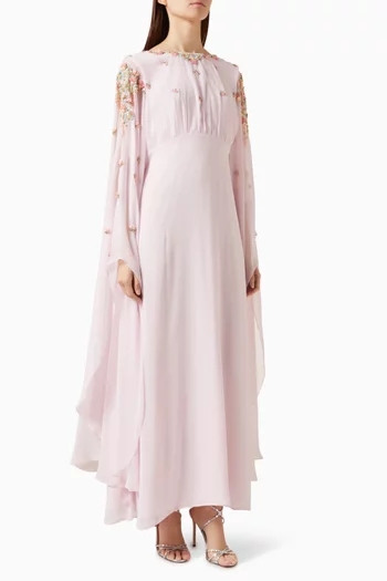 Embellished Cape Dress in Chiffon