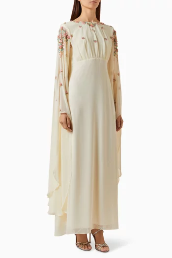 Embellished Cape Dress in Chiffon
