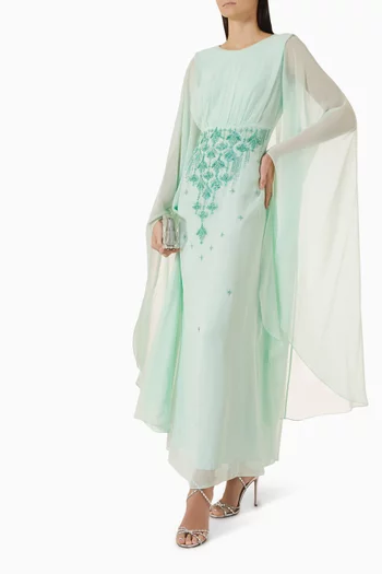 Embellished Cape Dress in Chiffon