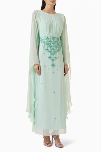 Embellished Cape Dress in Chiffon