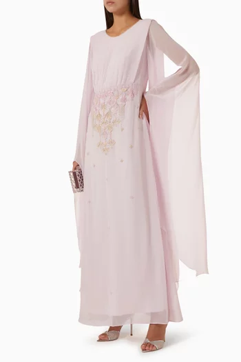 Embellished Cape Dress in Chiffon