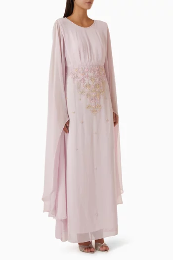 Embellished Cape Dress in Chiffon