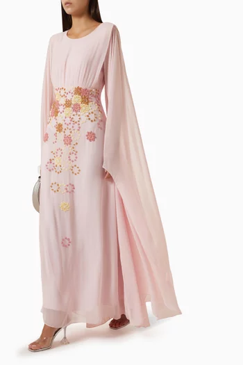 Embellished Cape Dress in Chiffon