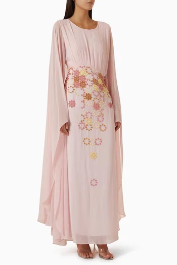 Embellished Cape Dress in Chiffon