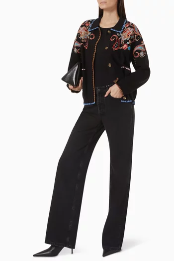 Embroidered Paisley Cardigan in Viscose Blend