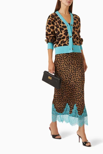 Maeva Leopard-print Lace Maxi Skirt in Satin