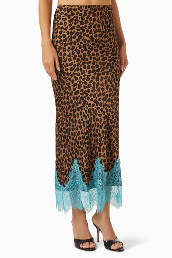 Maeva Leopard-print Lace Maxi Skirt in Satin