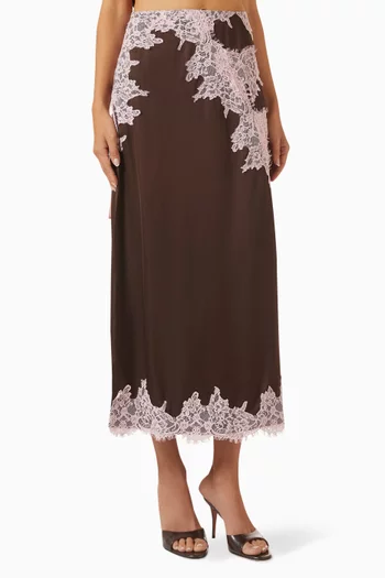 Lily Lace Midi Skirt in Satin