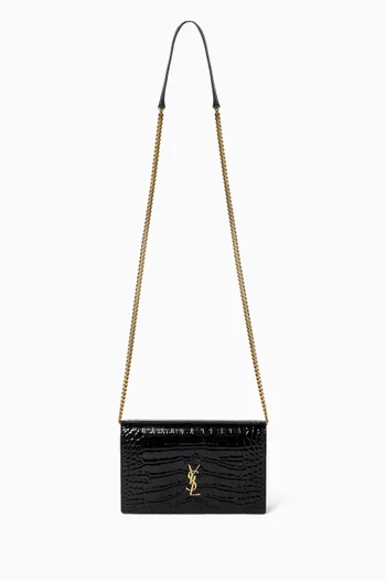CASSANDRE Envelope Chain Wallet in Crocodile-embossed Patent Leather