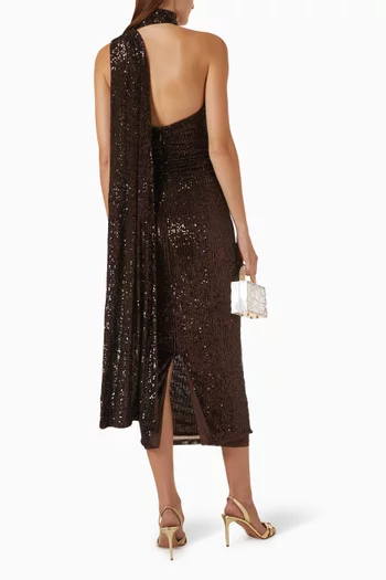 Alanni Asymmetric Sequin Midi Dress