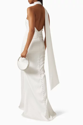 Aliana Asymmetric Scarf Dress in Satin