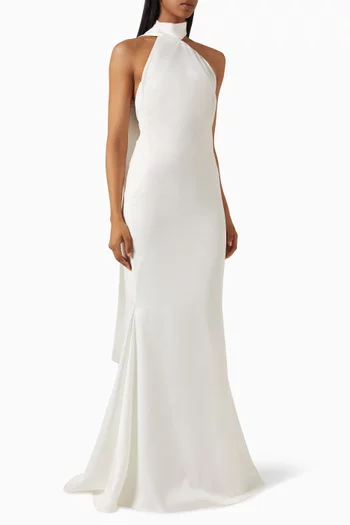 Aliana Asymmetric Scarf Dress in Satin