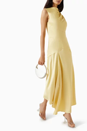 Brea Asymmetric Draped Waterfall Dress in Satin