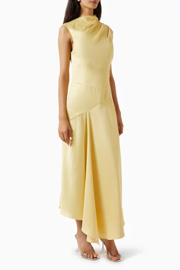 Brea Asymmetric Draped Waterfall Dress in Satin