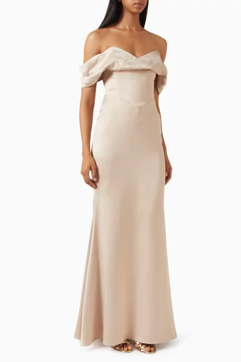 Rayne Bardot Maxi Dress in Satin