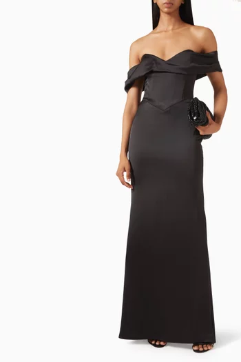 Rayne Bardot Maxi Dress in Satin