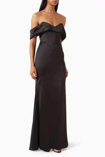 Rayne Bardot Maxi Dress in Satin