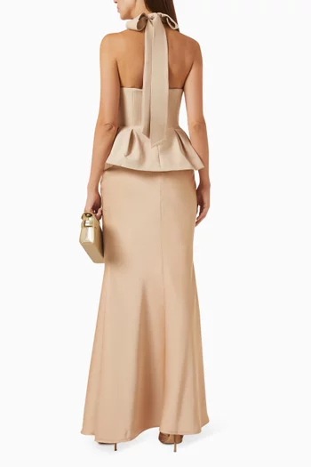 Viola Peplum Waistcoat Dress in Satin-blend