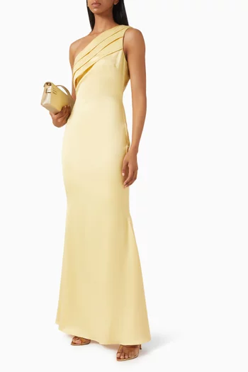 Sadie Asymmetric Pleated Dress in Satin