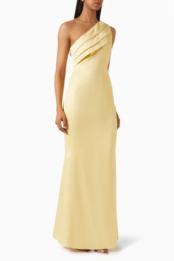 Sadie Asymmetric Pleated Dress in Satin